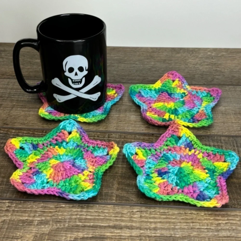 Rainbow‎ Star Cup Mug Coasters Set of 4 Handcrafted Crochet by Seller Cotton